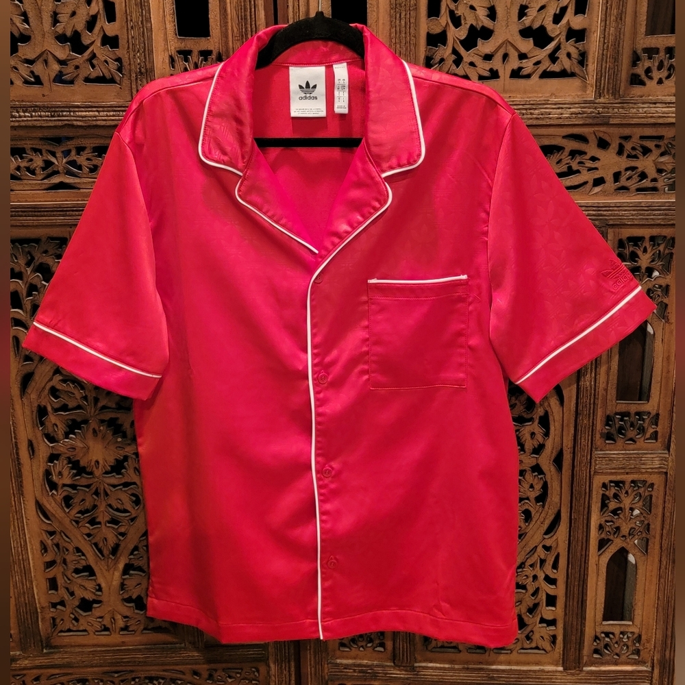 ADIDAS Originals Red Graphics Monogram Logo Button Down Shirt, Size Small
